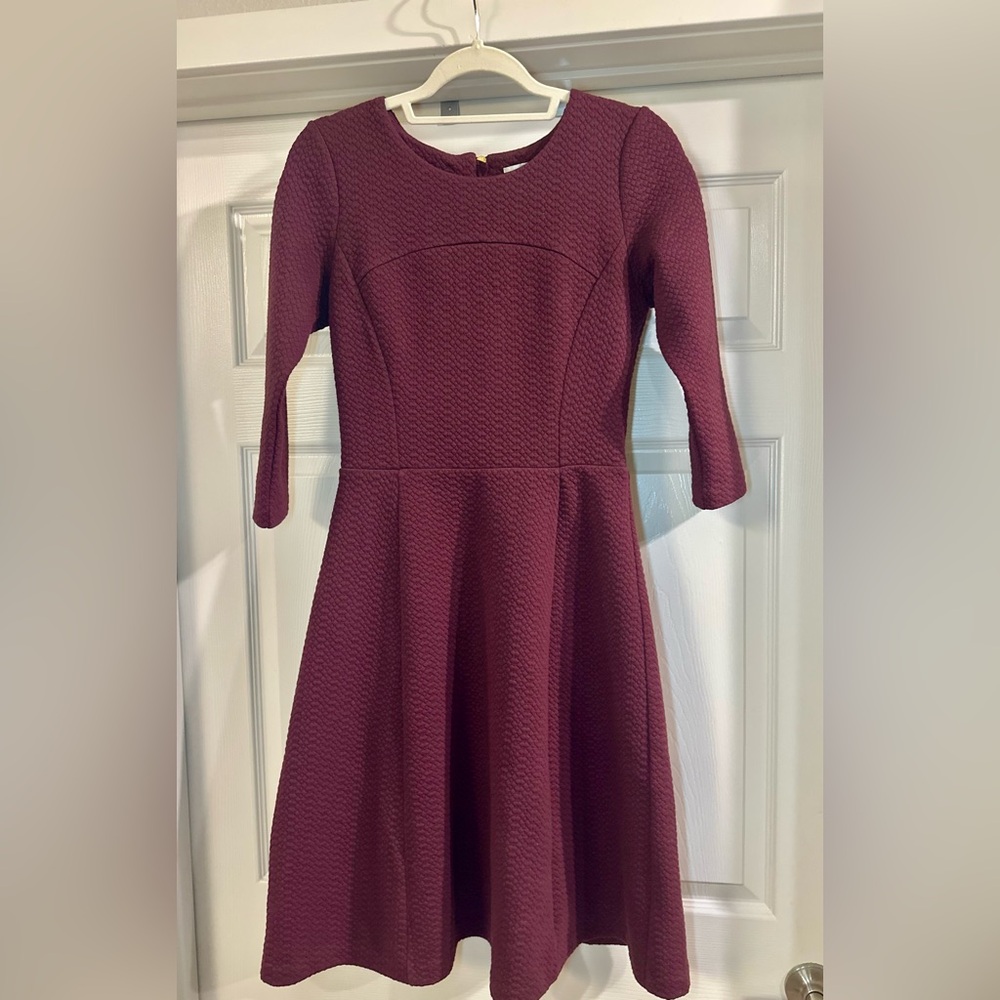 🍷 Boden Burgundy Textured Knit ¾ Sleeve Fit & Flare Mini Dress 🍷